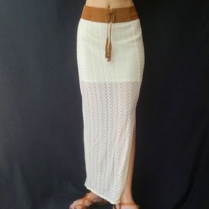 NO BOUNDARIES BOHO KNITTED LACE MAXI SKIRT